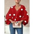 thumbnail image 4 of Women'S French Polka Dot Half-Open Collar Loose Bubble Long Sleeve Top Red Polka Dots XXL, 4 of 7