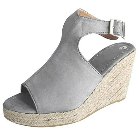 

Staron Women Solid Summer Ladies Comfy Sandals Slope Heel Casual Beach Shoes