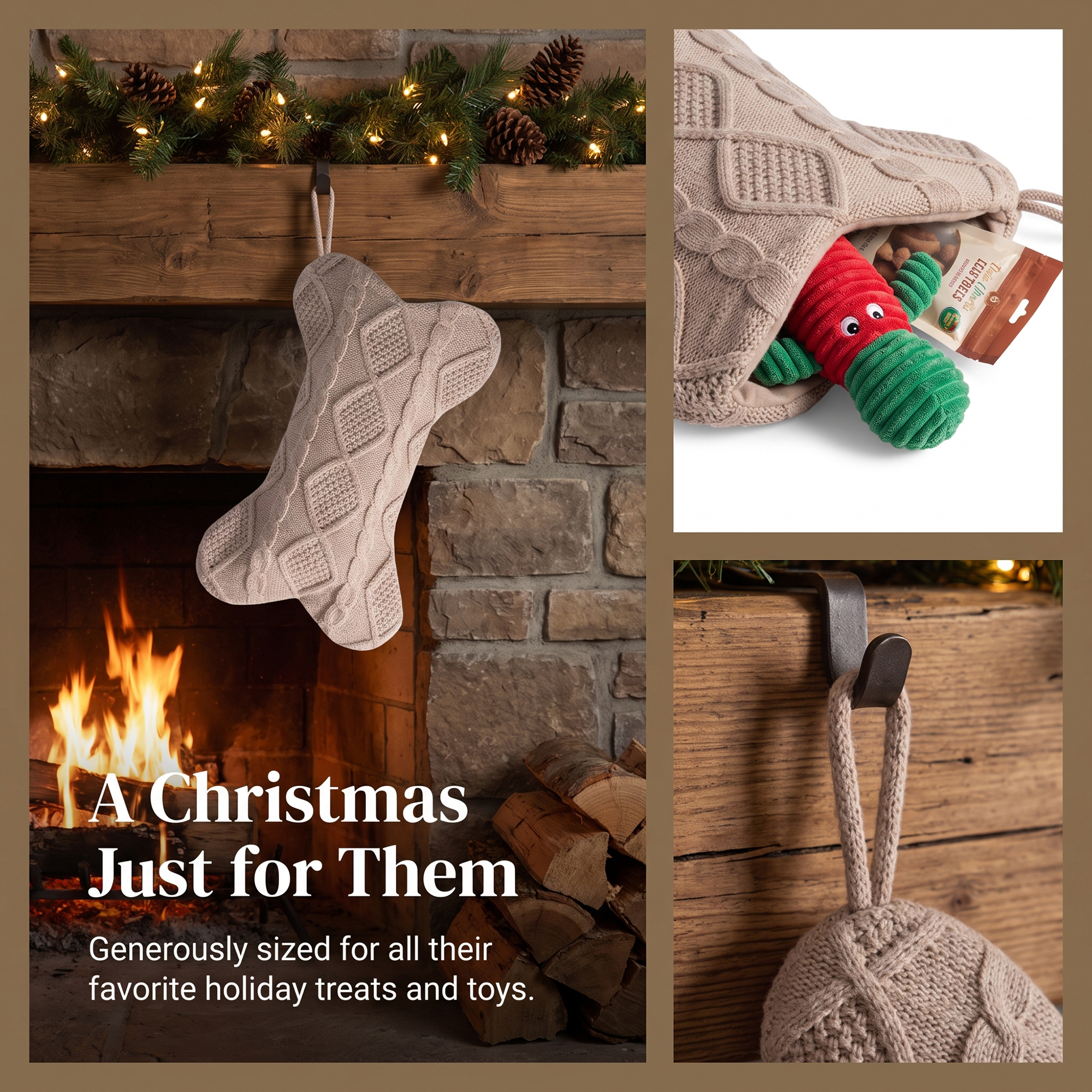 Unique Bargains Cartoon Christmas Stockings Luxury Tiered Mantel Accents Brown 17"