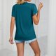 thumbnail image 2 of Camiseta de mujer con cuello en V y costuras de encaje - Manga corta, corte holgado, diseño hueco - Camiseta informal de verano, 2 of 4