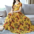 thumbnail image 4 of adviicd Dresses Women Evening Party Women's Tunic Dress Cute Printed V Neck Long Sleeve Casual Swing Ruffle Dress Yellow 3XL, 4 of 4