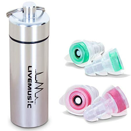 

HearGreat Reusable Silicone Ear Plugs – 2 Pairs of High Fidelity Ear Plugs for Sleeping Concerts Travel Work and More – 21 dB and 27 dB Hearing Protection Plugs with Aluminum Case by LiveMusic