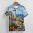 thumbnail image 3 of Lighthouse Sunrise Coast Scenery Pale Blue Tan T Shirts Basic T-Shirt Short Sleeve Ladies Tee Shirt Summer Graphic Clothing, 3 of 6