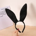 thumbnail image 2 of Diadema de orejas de conejo de satén en stock, hebilla para la cabeza, horquilla de conejo, diadema de conejo de Halloween, color negro, estilo popular, 2 of 6