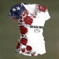 thumbnail image 5 of Iaqnaocc 4th Of July Womens Tops Patriotic Short Sleeve V Neck 250th Anniversary Usa Shirt Usa Flag American Flag Floral Print T-Shirt Independence Day Red White and Blue Tee Tops Blue M, 5 of 5