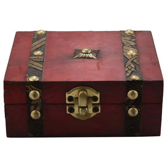 ICERUN Vintage Wooden Treasure Chest Storage Box Lock Organizer Case Foldable Mini Small Wood Home Decor Container Trinket Jewelry Bin