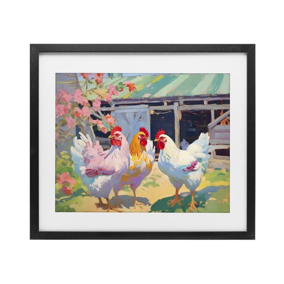 Stupell Industries Contemporary Colorful Chickens in Sunlit Yard Black Framed Print Under Glass, 16 x 13, by Creative Studio