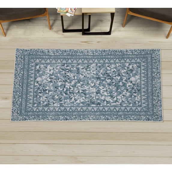 Modern Decorative Rug, Mosaic Look Abstract Polygonal Shapes Diamond Check Quirky Design Print, Quality Carpet for Bedroom Dorm and Living Room, 6 Sizes, Dark Sea, by Ambesonne