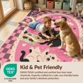thumbnail image 4 of Design&I 8'x10' Washable Area Rug Pink Black Playful Kittens and Floral Accents Charming Cat Motifs with Butterfly Heart for Dining Room, Large Office, Lounge, Snag-Free, 4 of 7