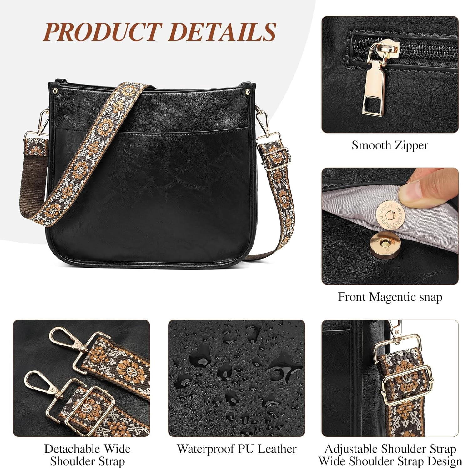 Crossbody Purse for Women Trendy Vegan Leather Hobo Bags for Women Handbags and Wallet 2PCS With Guitar Shoulder Strap
