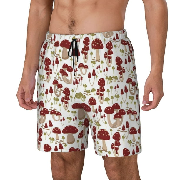 Balery Mushroom Bañador para hombre, shorts de playa de secado rápido con entrepierna y forro de compresión-Large