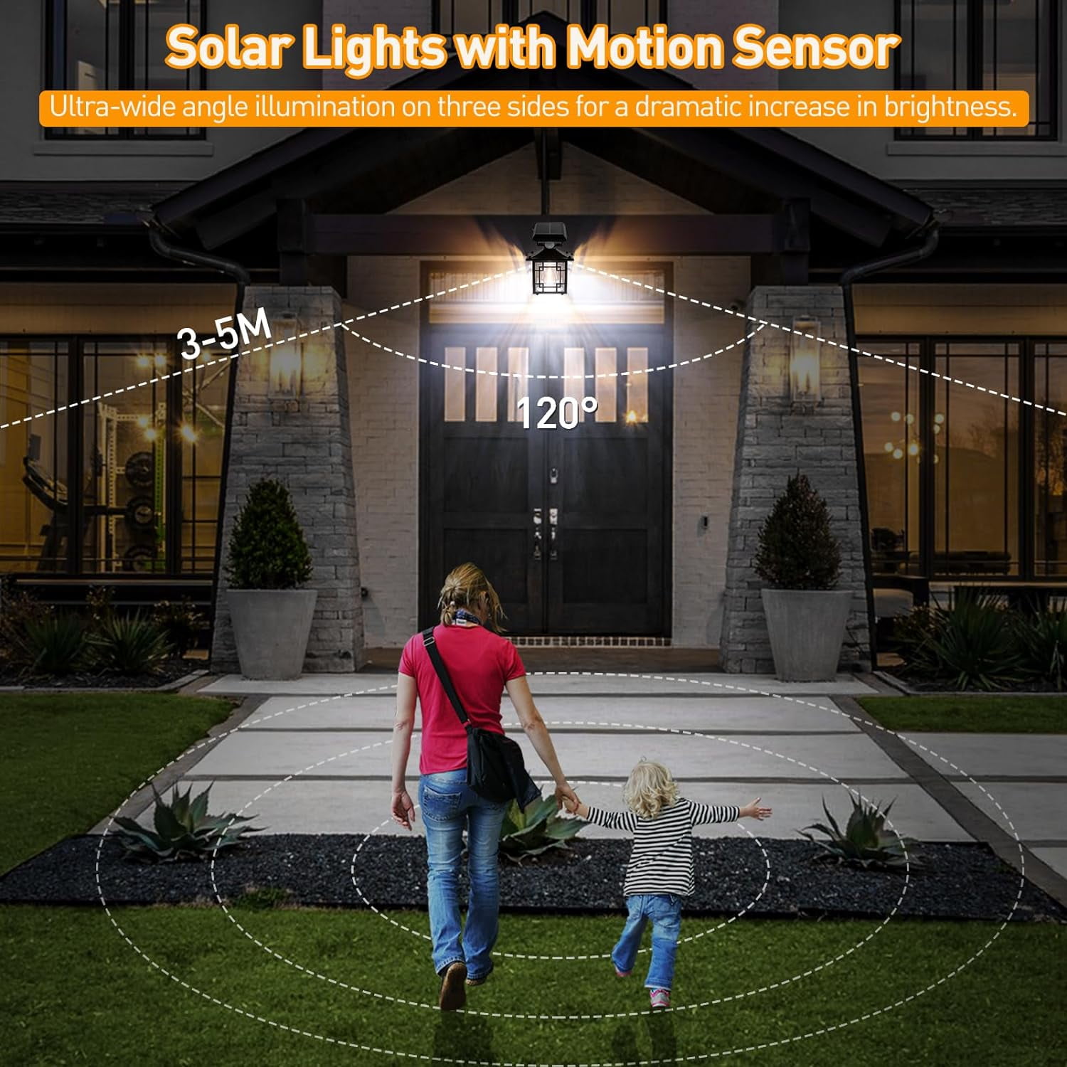 2 Pack Outdoor Wall Light Solar, Motion Sensor Dusk to Dawn Outdoor Porch Lights with 3 Modes IP65 Waterproof Exterior Wall Lanterns for Patio Fence Garage Decorative