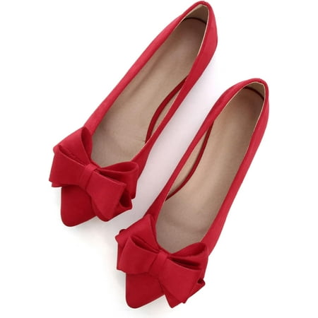 

Pfhytec LU Bowknot Ballet Flats Womens Pointy Toe Flat Shoes Suede Dress Shoes Wear to Work Slip On Moccasins