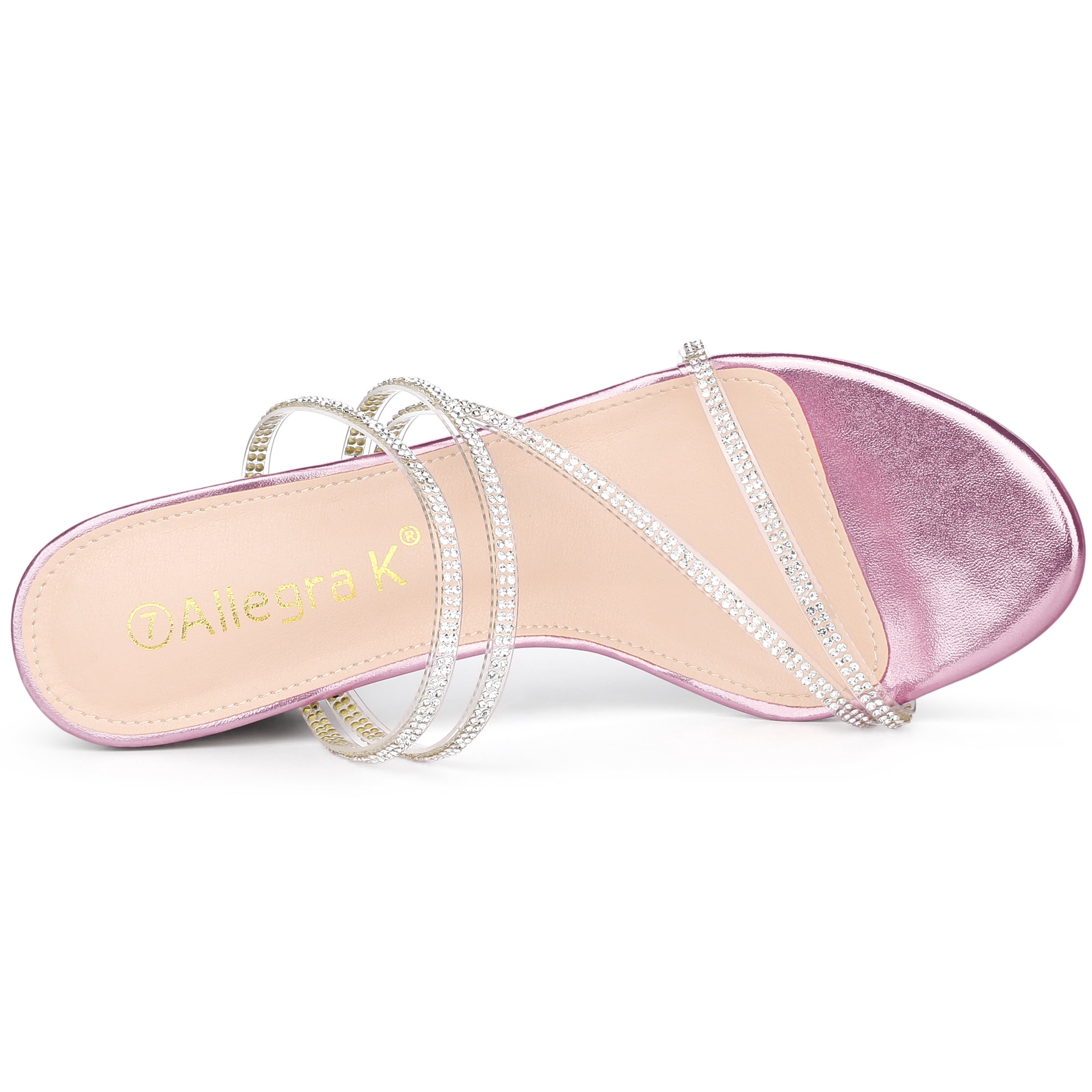 DARING DIVA Women's Rhinestone Block Heel Slide Sandals Pink 8