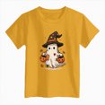 thumbnail image 4 of KPOPLK Kids Spooky Season Fall Tops Girls Halloween Ghost Short Sleeve Shirt Kids Girls Fall Halloween T-Shirts Size 13-14 Years,Yellow, 4 of 5