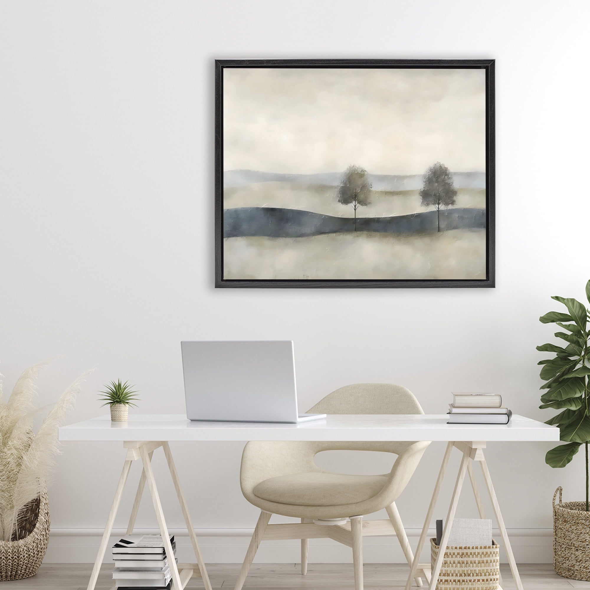 Stupell Industries Muted Horizon with Trees Black Framed Floater Canvas Wall Art, design by Riley B