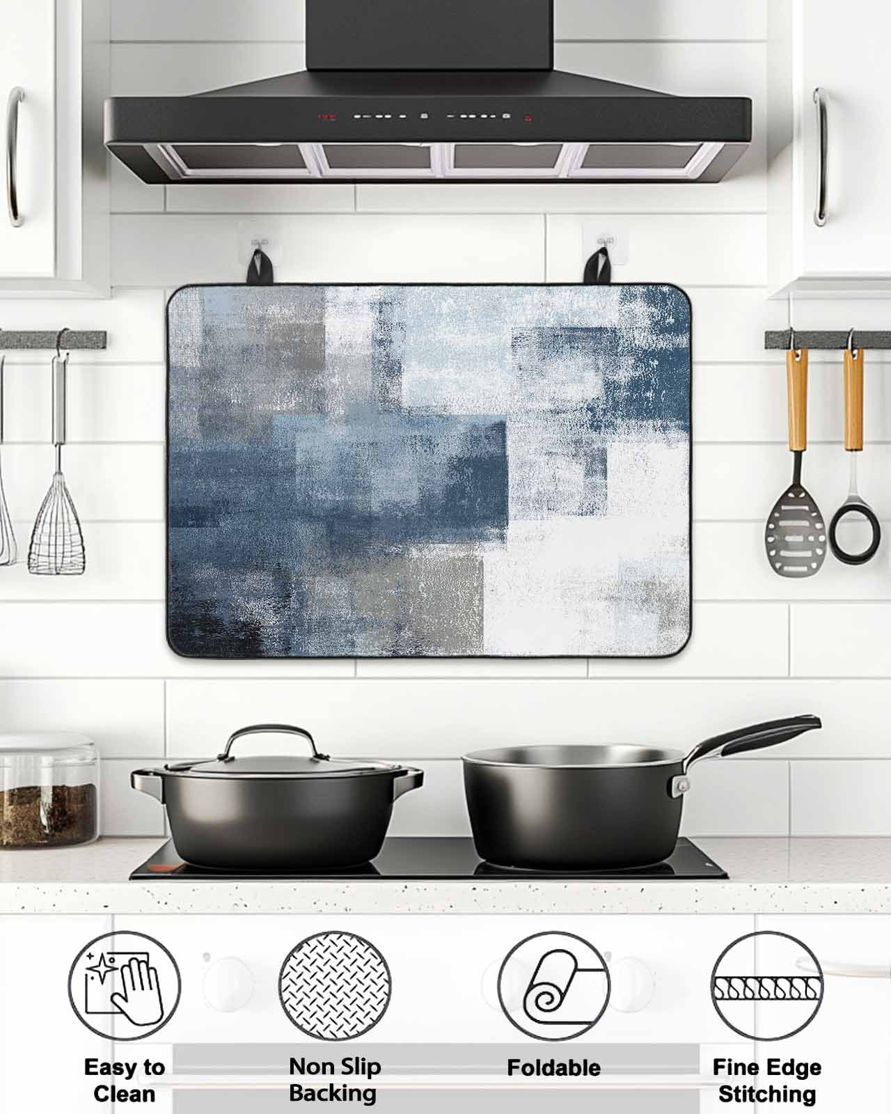 Stove Top Covers for Electric Stove, Blue Glass Stovetop Cover Protector, Retro Oil Painted Modern Abstract Art Induction Cooktop Protector Oven Mat for Kitchen Countertop 24"x21"