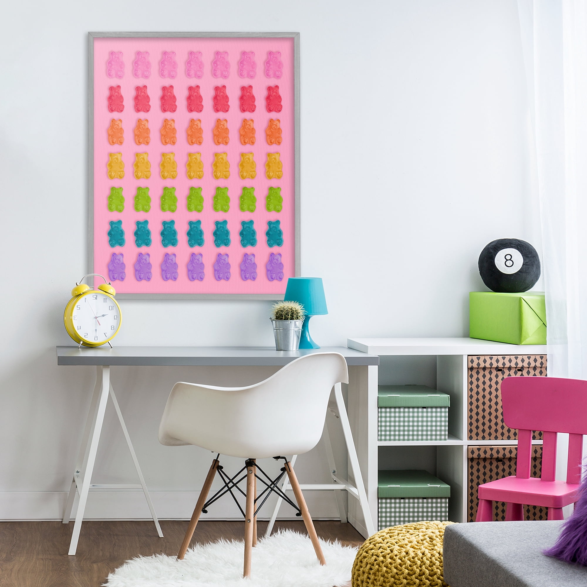 Stupell Industries Rainbow Candy Bears on Pink Gray Framed Giclee Art, design by LISH Creative