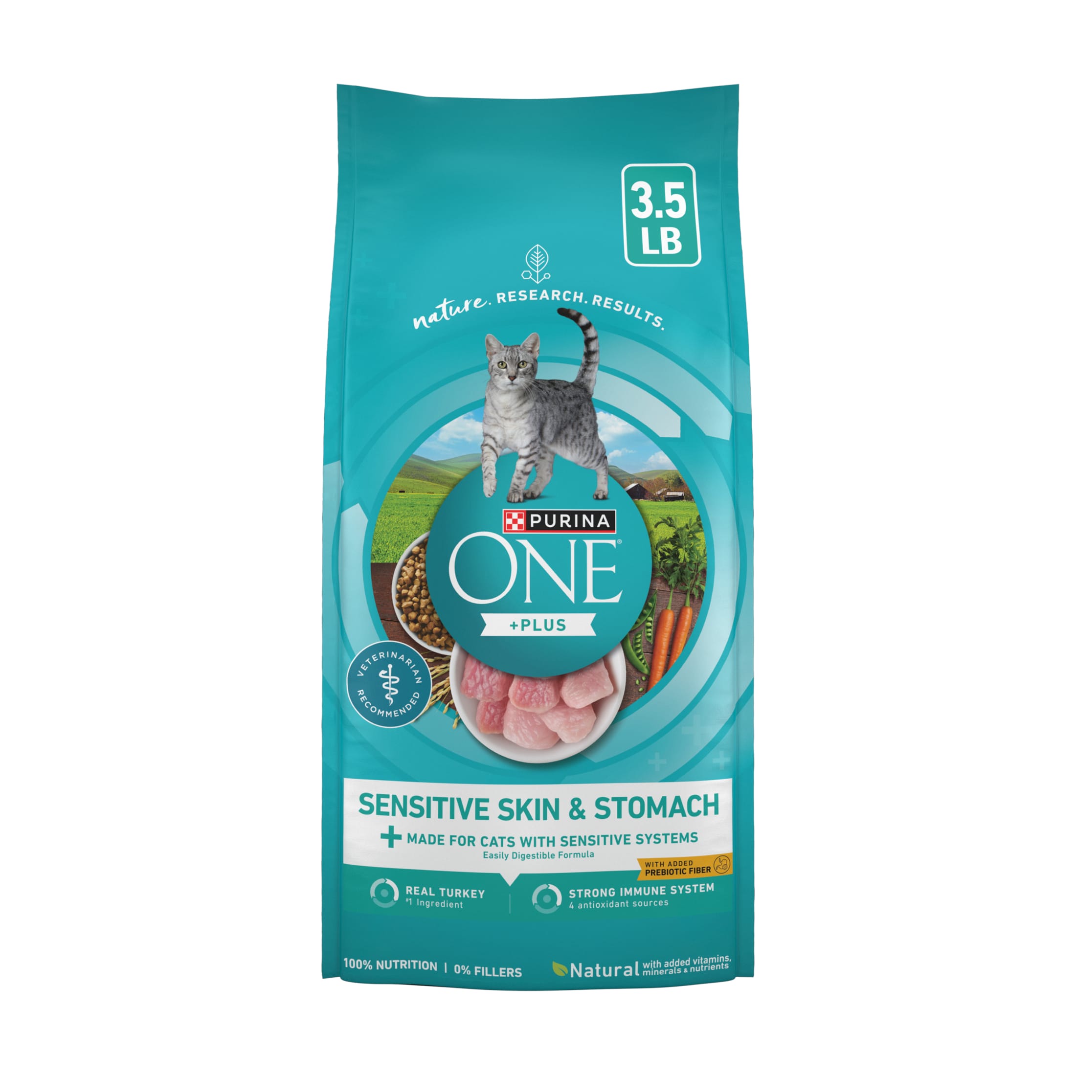 Purina ONE Sensitive Stomach, Sensitive Skin, Natural Dry Cat Food, +Plus Sensitive Skin and Stomach Formula, 3.5 lb. Bag