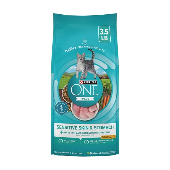 Purina ONE Sensitive Stomach, Sensitive Skin, Natural Dry Cat Food,  Plus Sensitive Skin and Stomach Formula, 3.5 lb. Bag