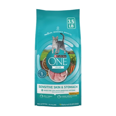Purina ONE Sensitive Stomach, Sensitive Skin, Natural Dry Cat Food, +Plus Sensitive Skin and Stomach Formula, 3.5 lb. Bag