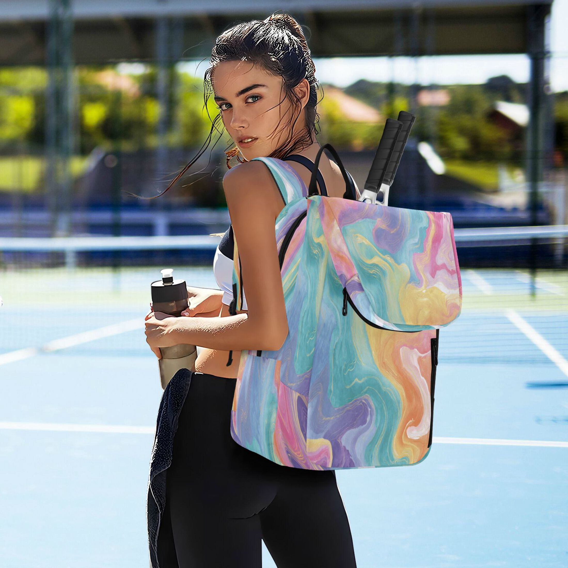2 Racquet Holder Tennis Backpack Tennis Racket Covers Gym Bags Rainbow-colored Twists