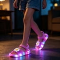 thumbnail image 5 of FINALGANG Kids Girls Adjustable Button Strap Flower Decor Light Up Open Toe Sandals LED Luminous Thick Sole Waterproof Summer Holiday Casual Sandals Classic Shoes 5.5-6 Years, 5 of 6