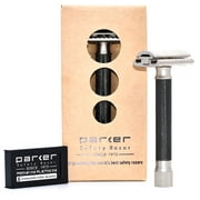 Parker Variant Adjustable Double Edge Safety Razor and 5 Parker Premium Blades - Graphite