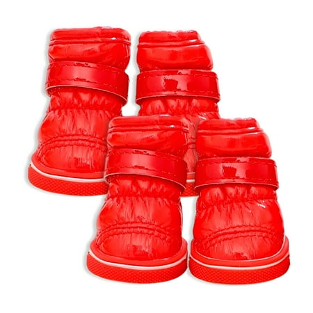 TELOLY 4Pcs Dog Shoes Secure Fit Dog Boots Small Dog Comfort Dog Winter Boots Red 4.4*3.5cm
