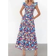 thumbnail image 3 of PRETTYGARDEN Women's Boho Floral Maxi Dress Summer Smocked V Neck Ruffle Sleeve Spring Flowy Beach Vacation Sundresses, 3 of 6