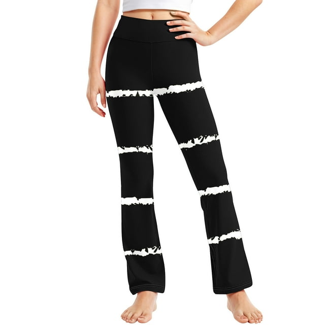 Odeerbi 2-13 Años Niñas Pantalones de Yoga de Pierna Ancha Pantalones de Entrenamiento A Rayas Baile Pantalones Deportivos Elasticidad Pantalones de Pierna Recta