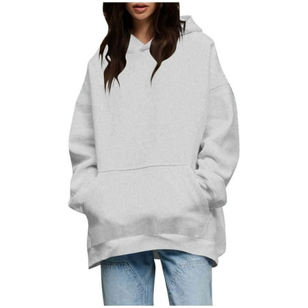 Plain Hoodies Womens Girls Sweatshirts and Hoodie Longline Sweatshirt Women Lightweight Pullover Long Sleeve Tops with Pockets for Gym Yoga Workout Running Dailywear Leisure