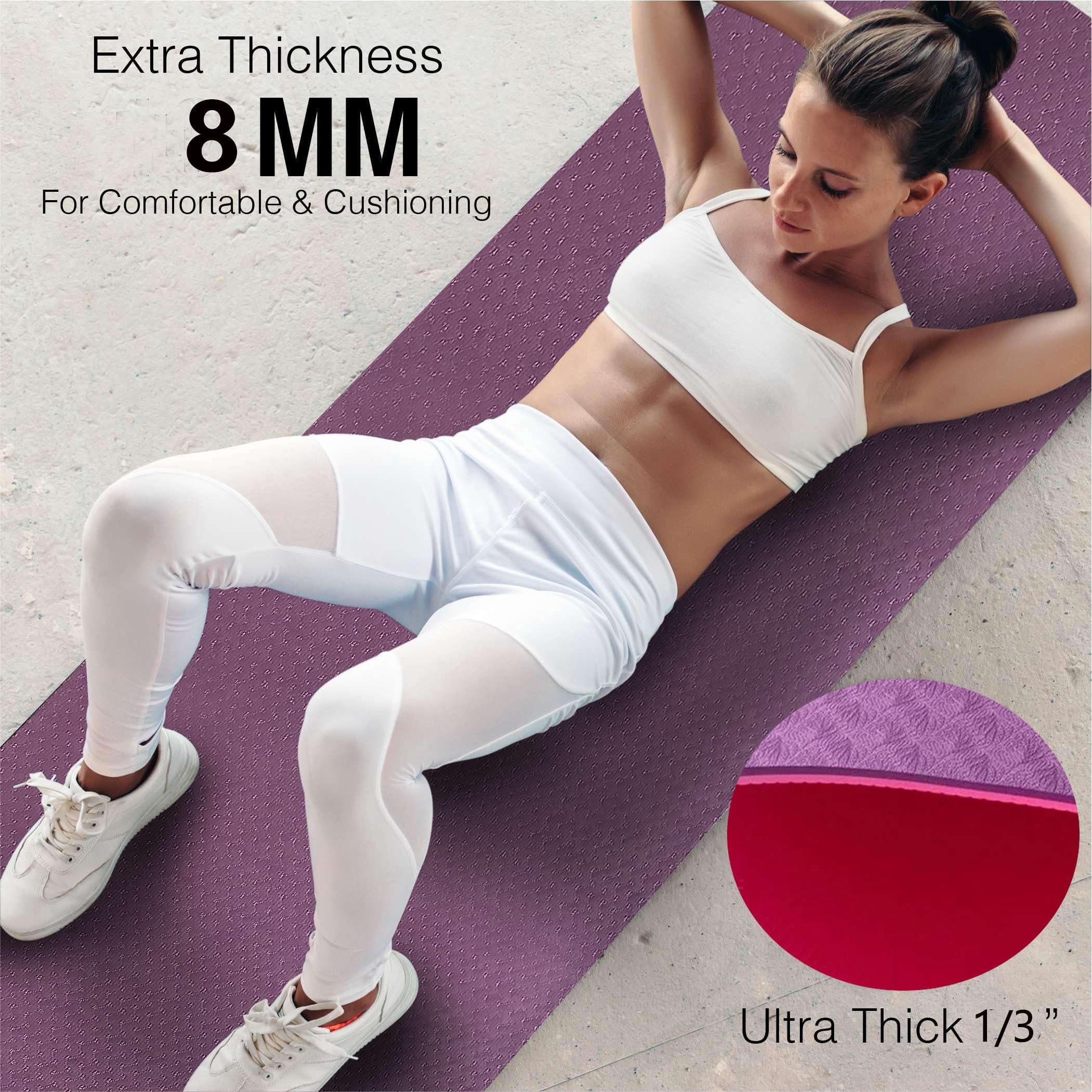 Yoga Mat Non Slip, 1/3 Thick Exercise Mats 8mm TPE Non-Slip Extra Thick High-Density Eco Friendly for Yoga Workout Pilates Yoga Mats for Women Men