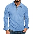 thumbnail image 2 of TKKCS Mens Corduroy Long Sleeve Polo Shirt- Pullover Vintage Textured Relaxed Fit Button Cuffs Casual Top with Chest Pocket Light Blue Size XL, 2 of 8