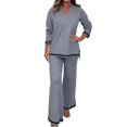 thumbnail image 1 of Ladies Casual Solid Color Knitted Long Sleeve Pants Suit - Soft Imitation Fabric Two Piece Set, Loose Elastic Design for Spring/Autumn/Winter, Suitable for Daily/Party/Holiday, 1 of 7