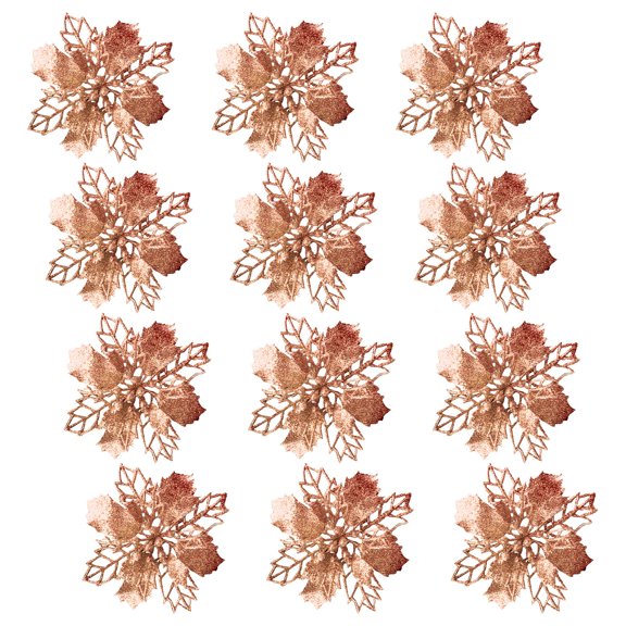 KCEHTA 12 Pcs Christmas Glitter Poinsettia Flowers, Christmas Tree Flowers with Clips, Poinsettia Artificial Christmas Flowers, Pointsetters Flowers for Christmas Trees, Wreaths, Garlands