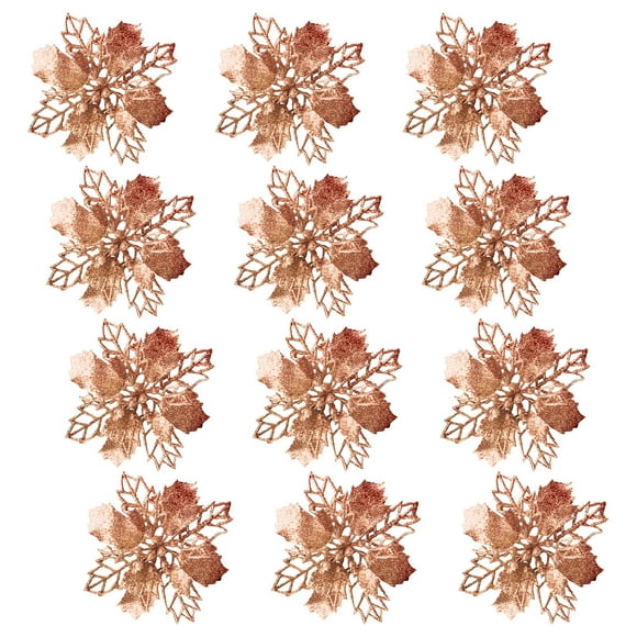 ESULOMP 12PC Poinsettia Artificial Christmas Decoration Flowers with Clips, Christmas Tree Ornament Glitter Flowers for Xmas Christmas Decoration Wreath Gift Boxes Indoor Outdoor Decorations