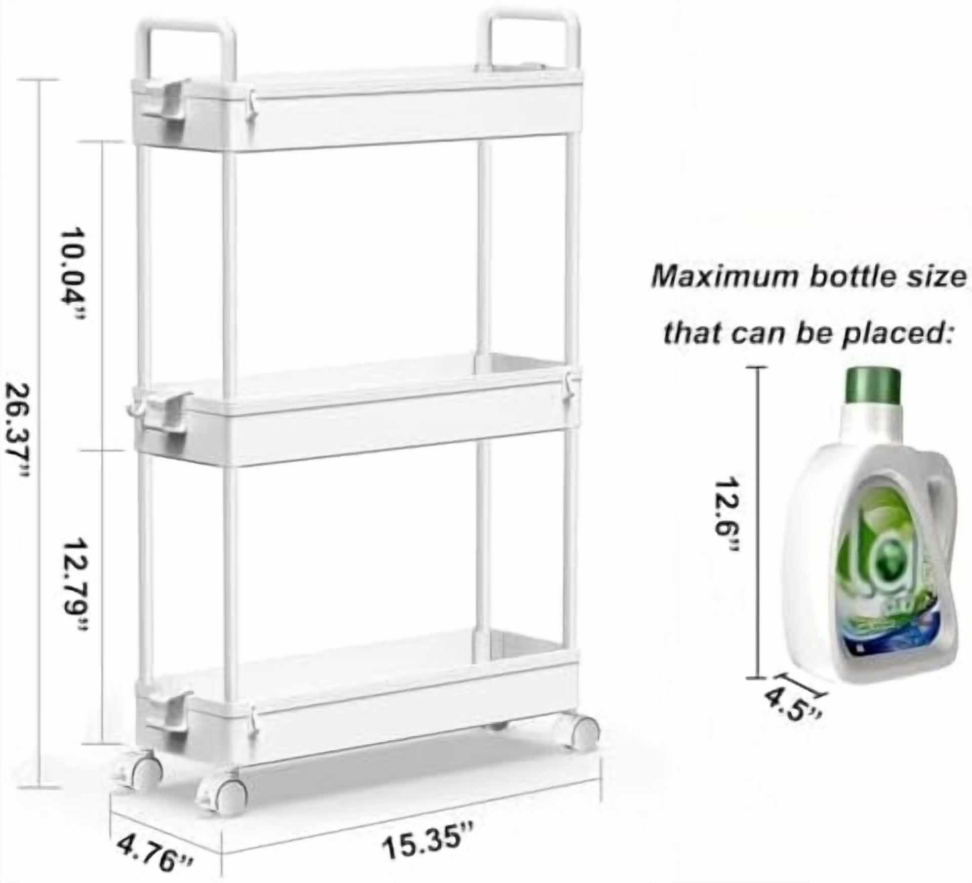 Slim Rolling Storage Cart with Wheels 3 Tier Skinny Bathroom Storage Organizer Thin Laundry Room Utility Cart Space-Saving for Bedside Kitchen Office Small Narrow Places, White