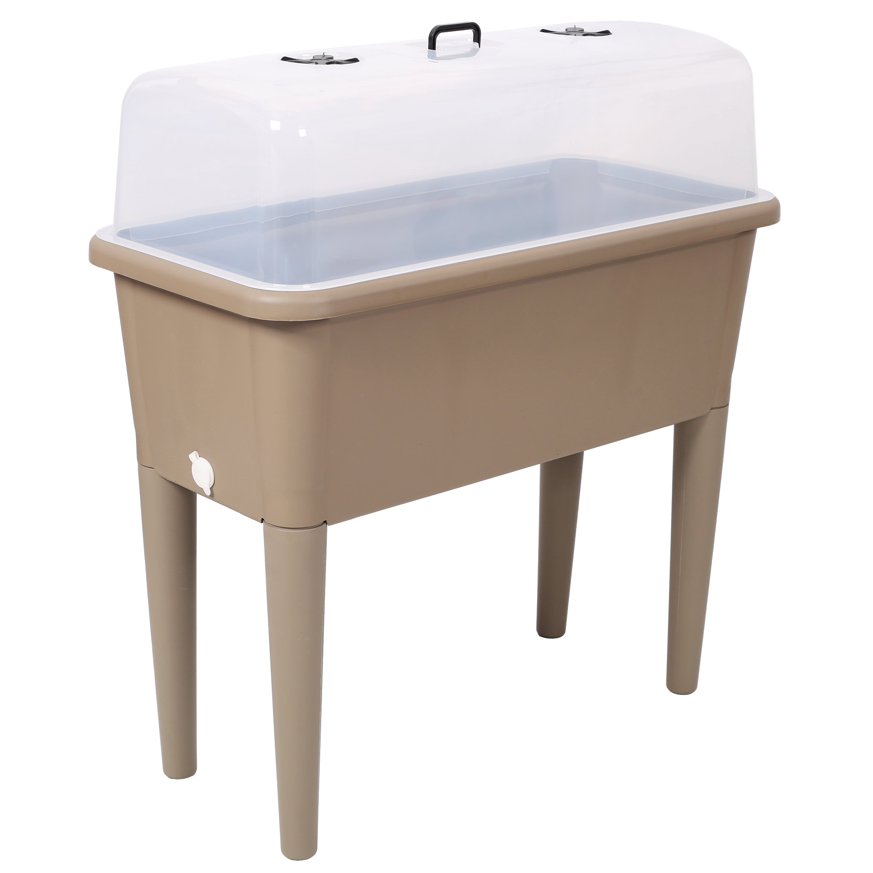 2PCS Light Brown Self-Watering Raised Garden Bed, Elevated Planter Box with Ventilated Transparent Greenhouse Lid & Removable Legs for Vegetables and Flowers