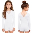 thumbnail image 5 of Haitryli Kids Girls Gymnastics Leotard Long Sleeve Ballet Dance Bodysuit Biketard Tumbling Unitard with Shorts Ivory 12, 5 of 5