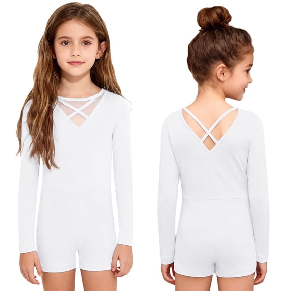 Hansber Girls Long Sleeve Leotards for Ballet Dance Class Gymnastics Tumbling Athletic Biketard Activewear Ivory 6