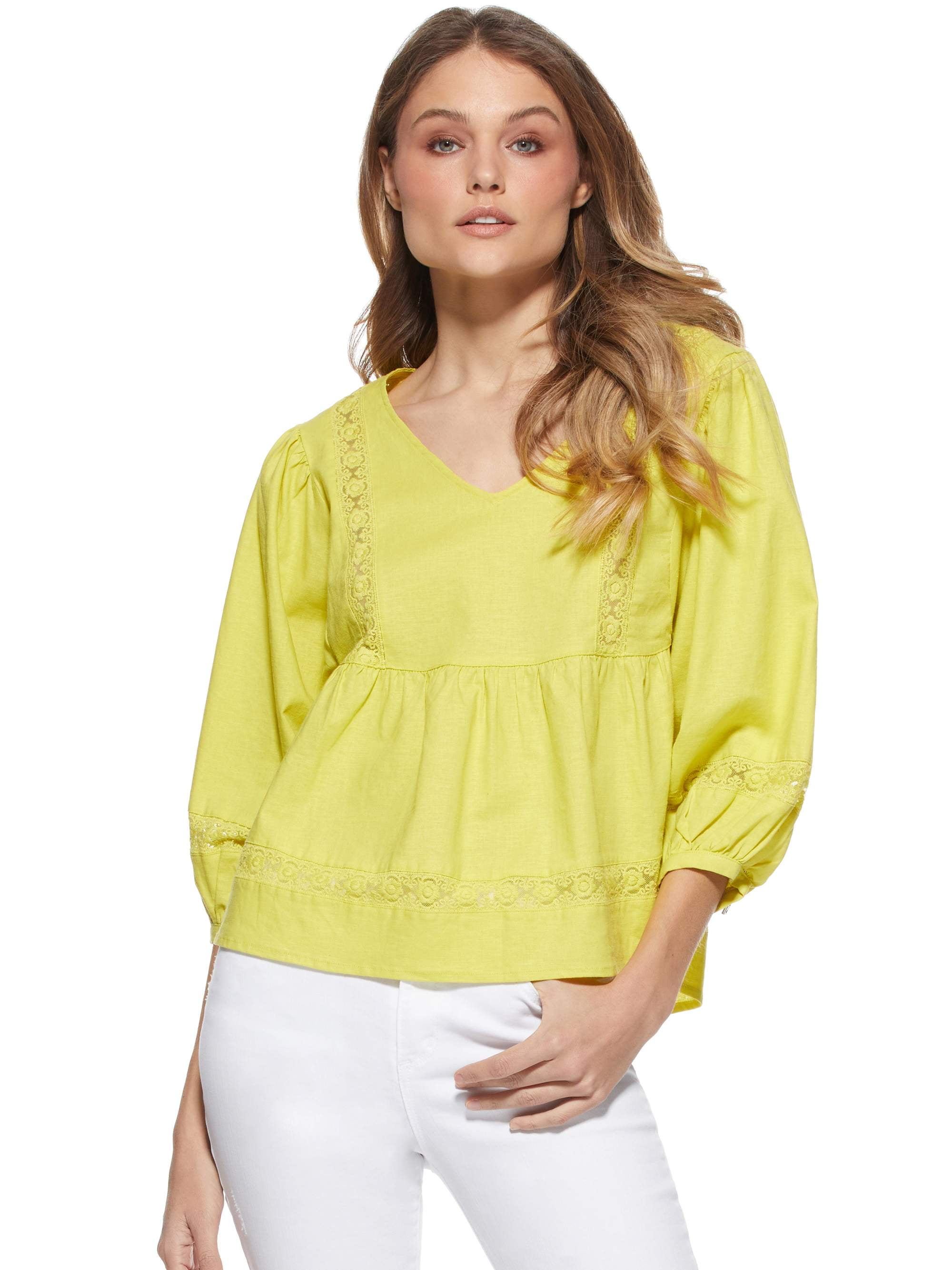 Scoop - Scoop Women’s Blouson Sleeve V-Neck Shirt - Walmart.com ...