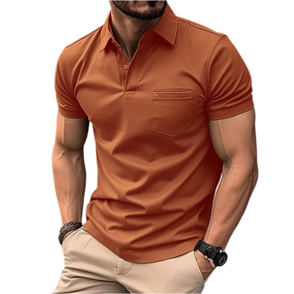 Boyscolos Men’s Contrast Trim Shirt Short Sleeve Breathable Top Stretch Lightweight Casual Golf Work Summer Shirts 3 Buttons Saffron M