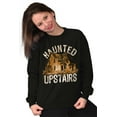thumbnail image 3 of Haunted House Upstairs Halloween Unisex Plus Fleece Graphic Sweatshirt Brisco Brands 2X, 3 of 5