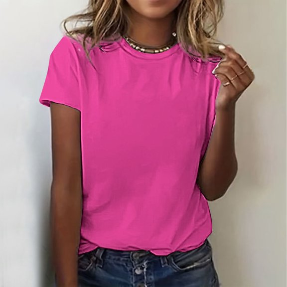 T-Shirts for Women Short Sleeve Crew Neck Lightweight Pink Spring Clothes Trendy Tops