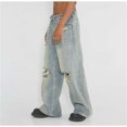thumbnail image 5 of Dpytoraw Summer Loose Hip Hop High Street Floor Pants Piercing Jeans Men And Women Light Blue, 5 of 5