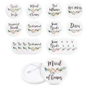 16 Pack - Bridal Party Pins - Wedding Party Buttons - Bridesmaid Gifts, Favors & Gifts, Team Bride, Maid of Honor Party Supplies, White, 8 Unique Designs