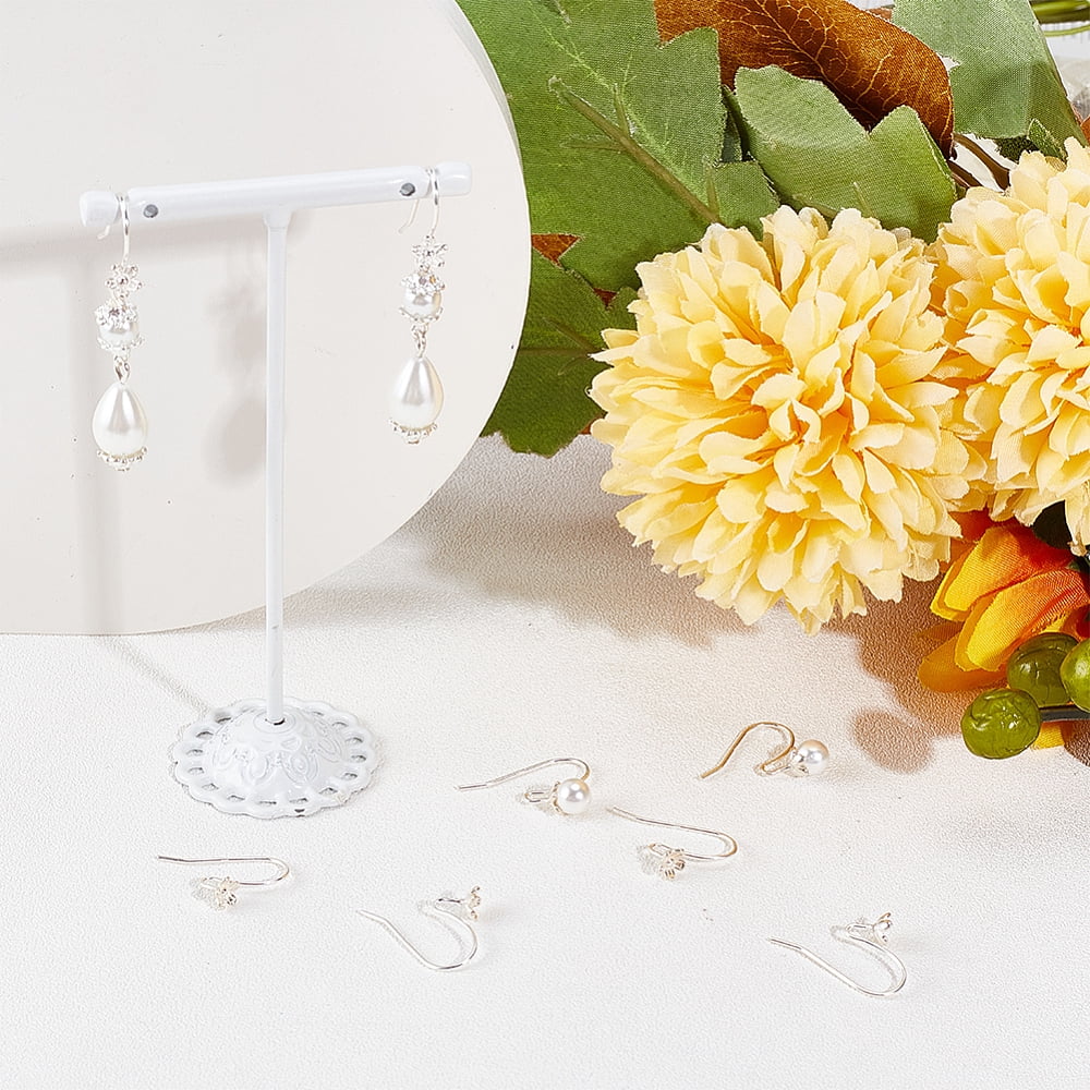 1box 8pcs 925 Sterling Silver Earring Hooks Shepherd's Hook Ear Wire with Flower Tray Silver 22.5x15mm Pin: 0.8mm