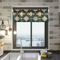 Yayeee Kitchen Valance Rod Pocket 54" x 18" Living Room Window Curtain, Pink Geometric Flowers