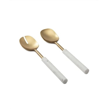 CounterArt Set of 2 Large Gold Colored Serving Utensils with Natural White Marble Handles